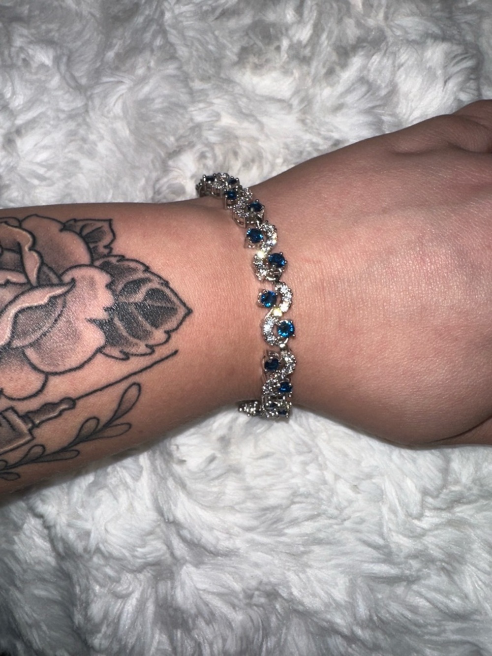 Silver Bracelet with Blue Gemstone Accents - Women's Jewelry